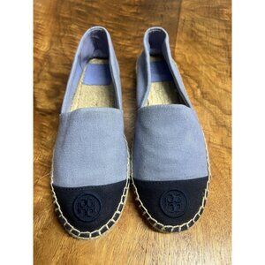 Tory Burch Women’s 7.5 Color Block Canvas Espadrille Casual Flat Shoe Navy Blue